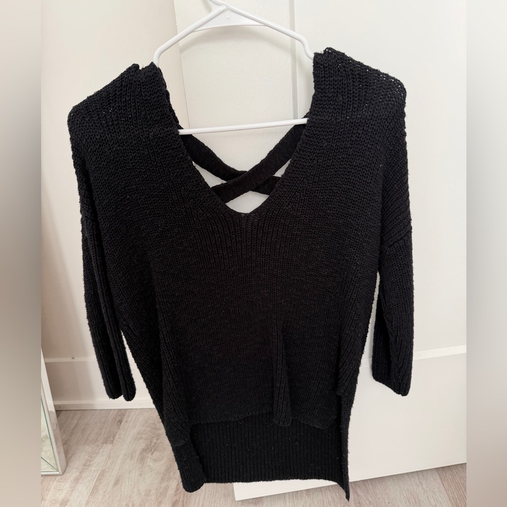Express Black V-Neck Sweater with Crisscross Back